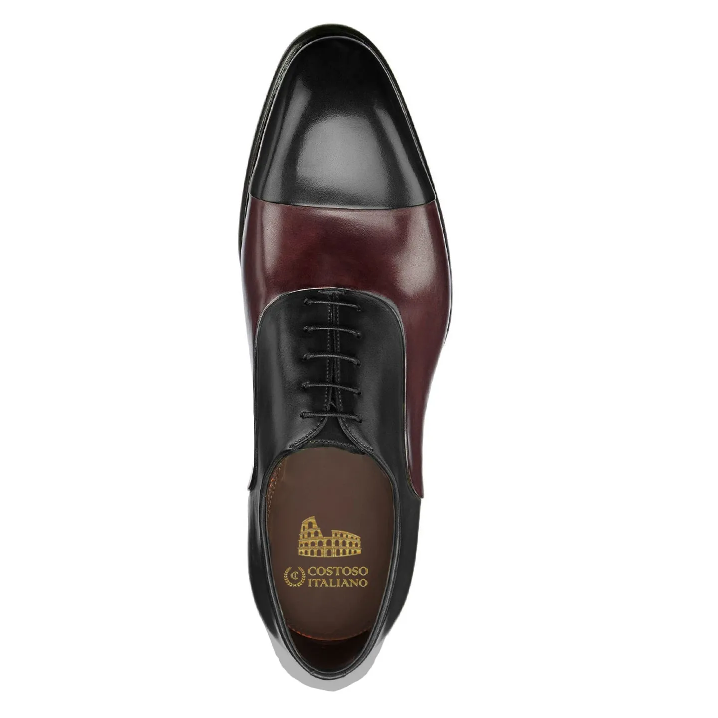 Height Increasing Black and Wine Burgundy Brown Leather Woodford Balmoral Toe Cap Oxfords sold by Costoso Italiano product image thumbnail 2