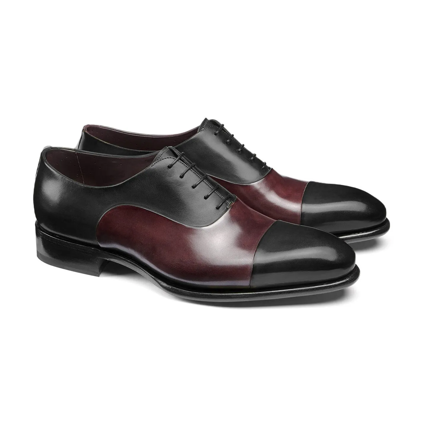 Height Increasing Black and Wine Burgundy Brown Leather Woodford Balmoral Toe Cap Oxfords sold by Costoso Italiano