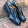 Navy Blue Leather Cudrefin Brogue Oxfords - Formal Shoes sold by Costoso Italiano