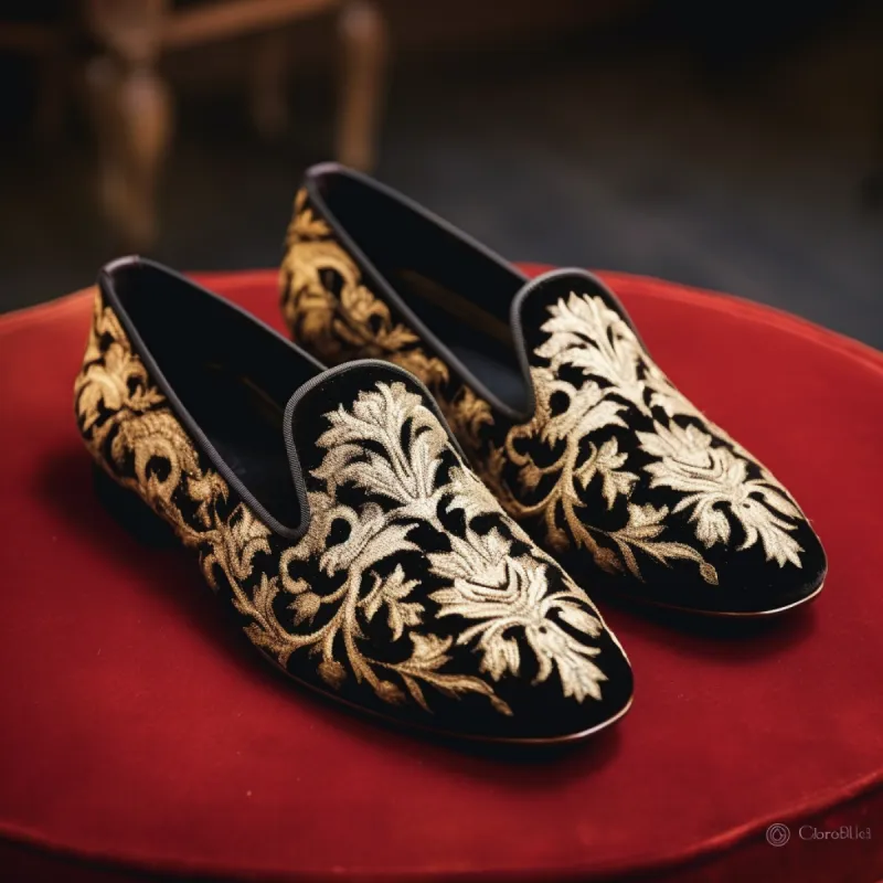 Black Velvet Hand Work Zardozi Peshawari Loafers | Wedding Shoes for Groom | Shoes for Haldi Mehendi Sangeet sold by Costoso Italiano