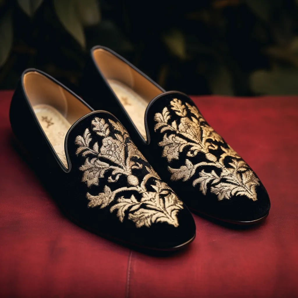 Black Velvet Hand Work Zardozi Peshawari Loafers | Wedding Shoes for Groom | Shoes for Haldi Mehendi Sangeet sold by Costoso Italiano