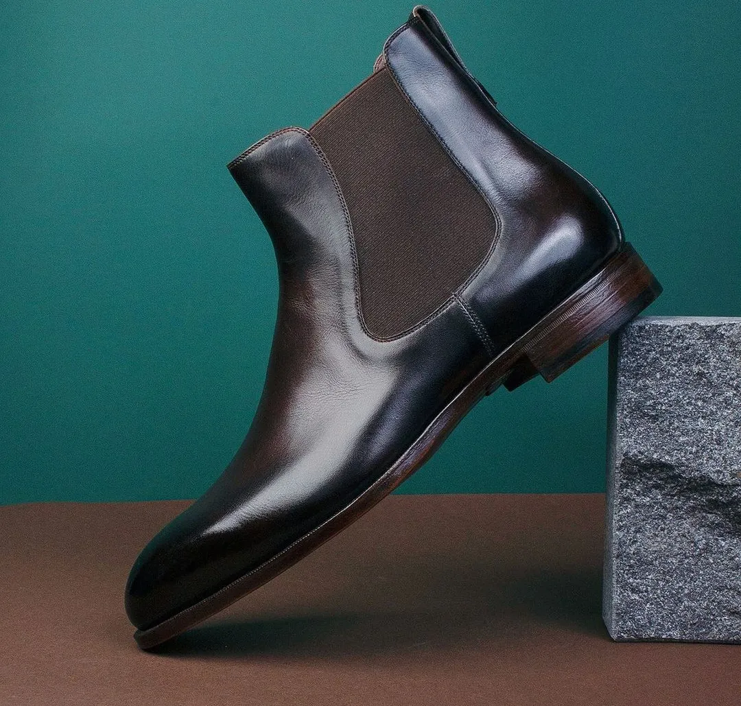 Navy Blue Leather Sliven Chelsea Boots sold by Costoso Italiano