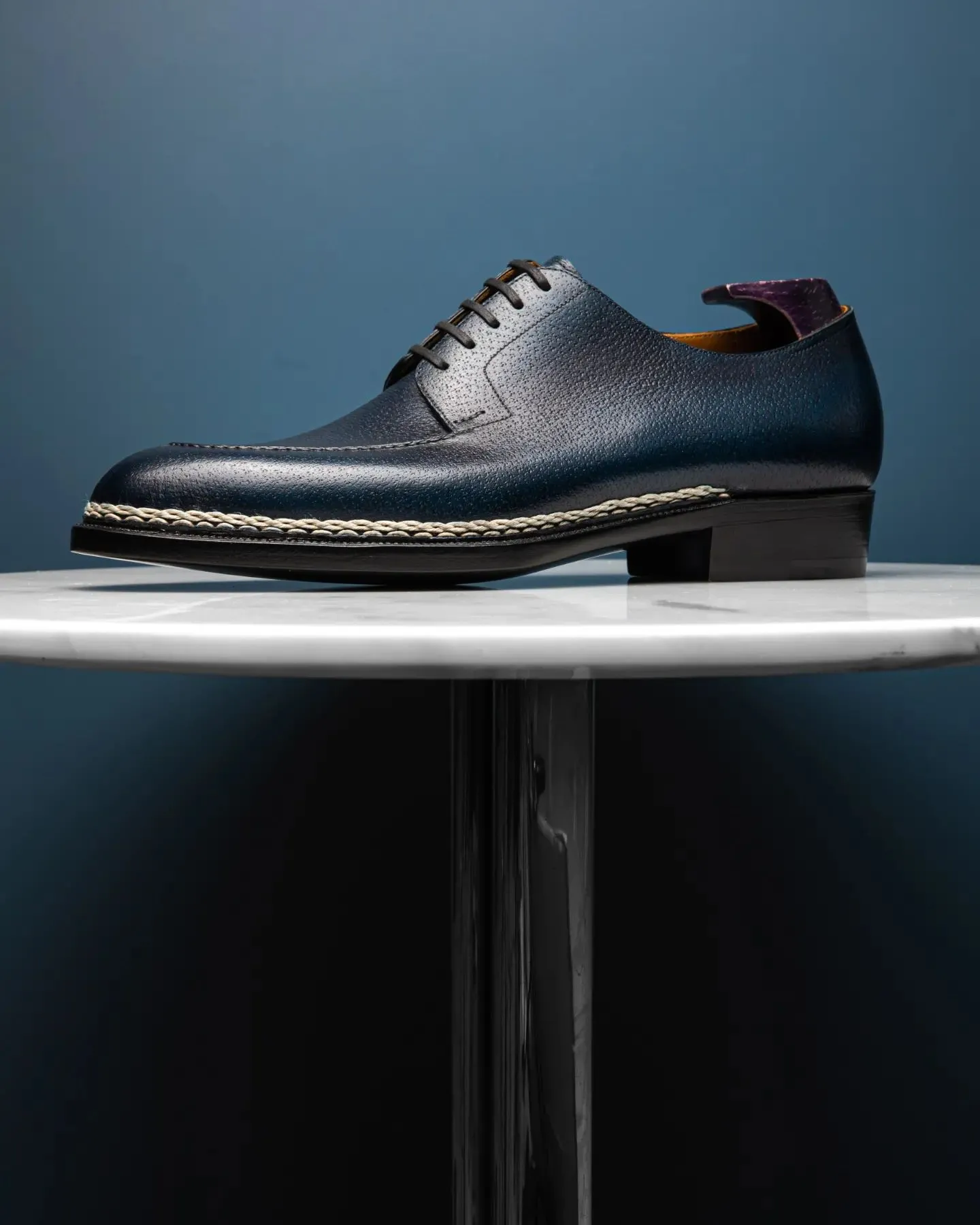 Navy Blue Leather Sharp Style Lace Up Derby Shoes - Summer 2024 Collection sold by Costoso Italiano product image thumbnail 2