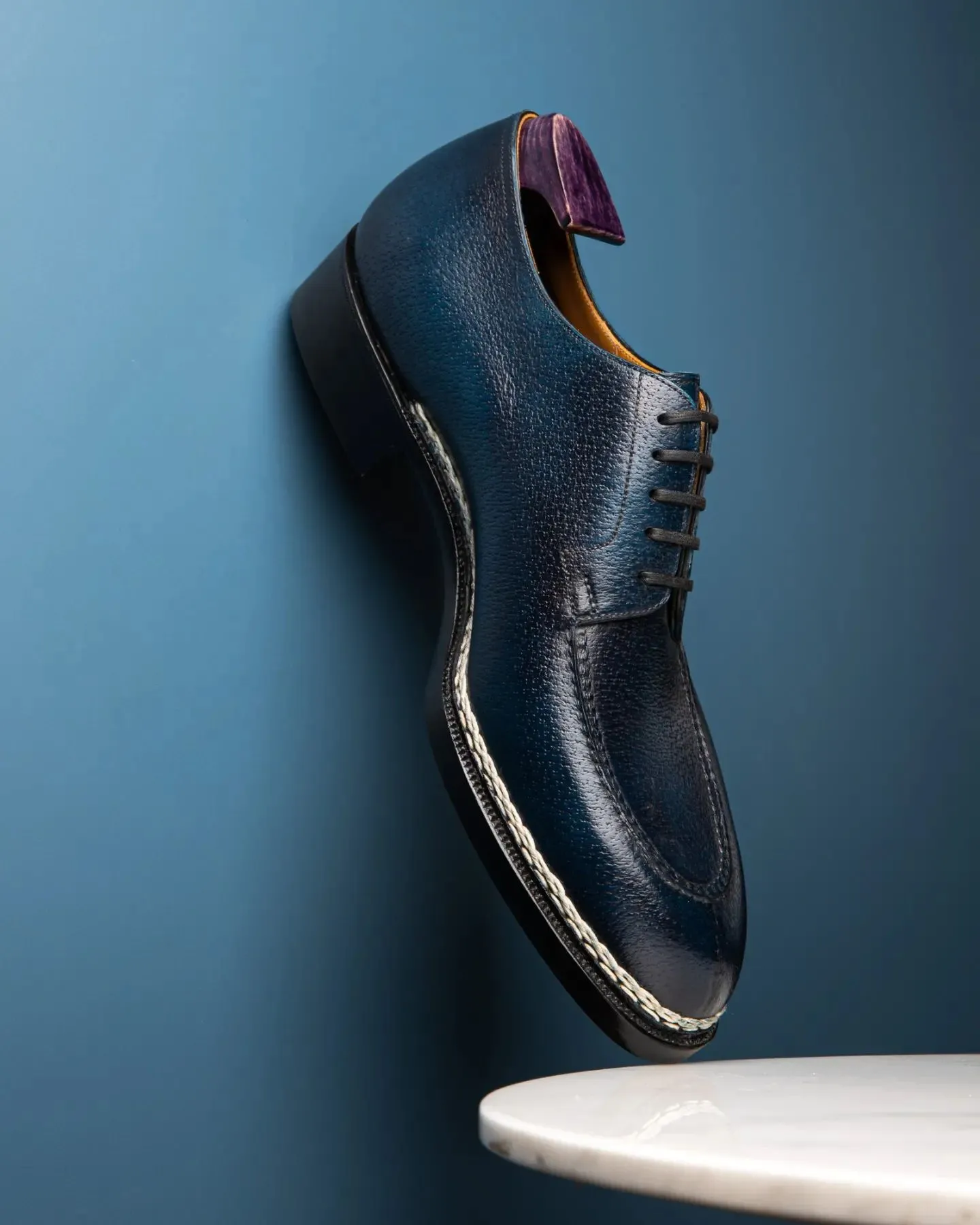 Navy Blue Leather Sharp Style Lace Up Derby Shoes - Summer 2024 Collection sold by Costoso Italiano product image thumbnail 4