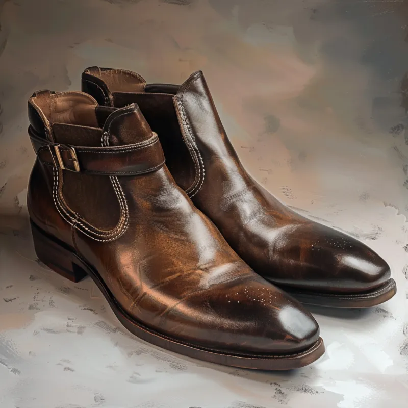 Tan Leather Rajput Rider Slip On Brogue Jodhpur Boots - Summer 2024 Collection sold by Costoso Italiano