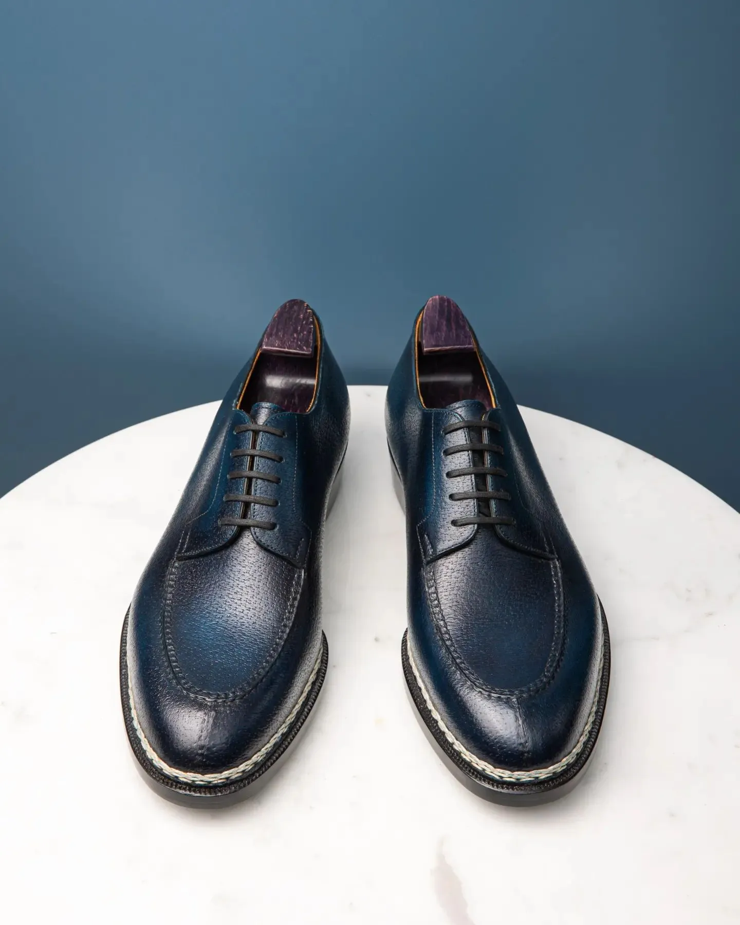 Navy Blue Leather Sharp Style Lace Up Derby Shoes - Summer 2024 Collection sold by Costoso Italiano product image thumbnail 5