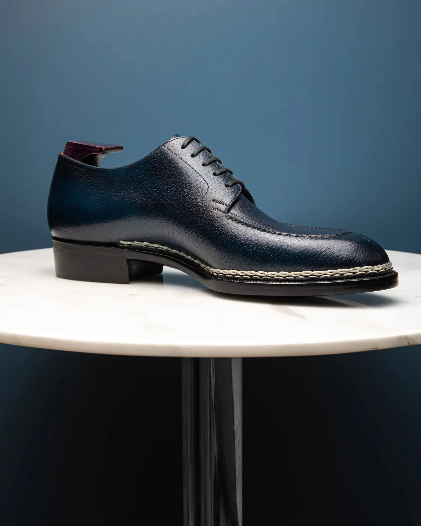 Navy Blue Leather Sharp Style Lace Up Derby Shoes - Summer 2024 Collection sold by Costoso Italiano product image thumbnail 3