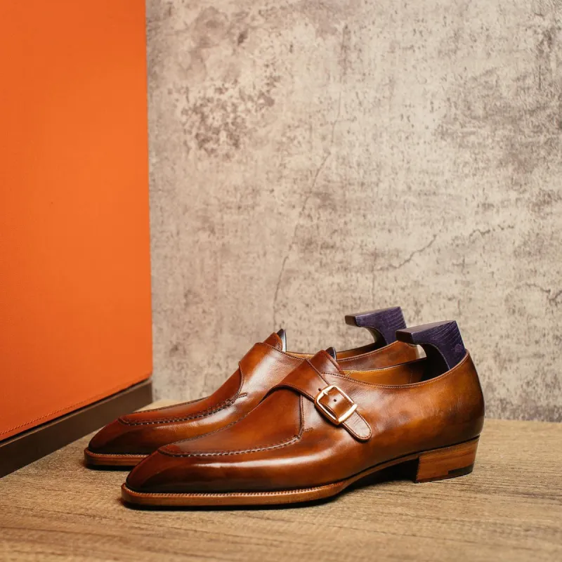 Tan Leather Algarve Single Monk Straps - AW24 sold by Costoso Italiano
