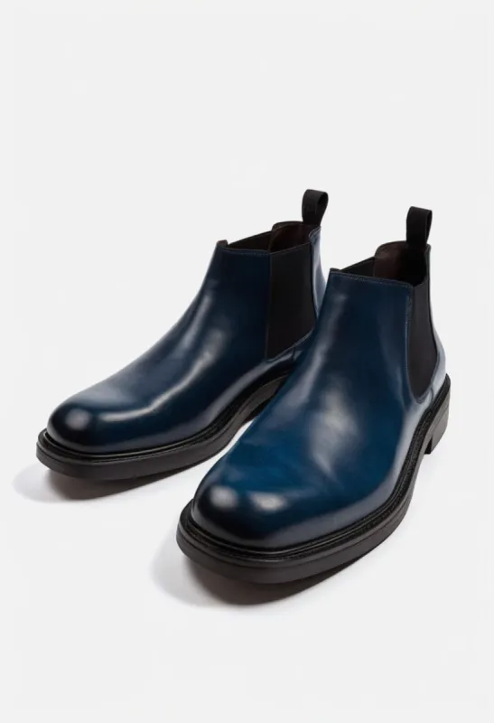 Blue Leather Grayson Chelsea Boot sold by Costoso Italiano