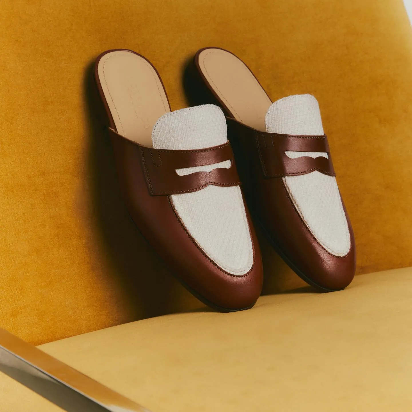 Brown & White Leather Effortless Gait Mule Loafers - Summer 2024 Collection sold by Costoso Italiano