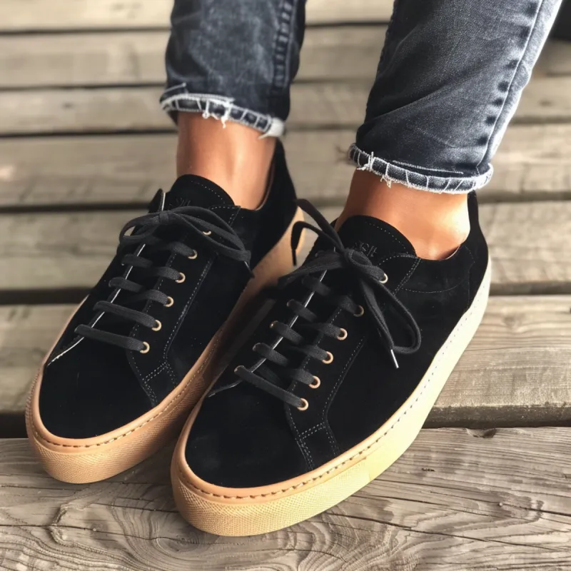 Black Leather  Lace Up Sneakers  with Worm White Sole - Summer 2024 Collection sold by Costoso Italiano