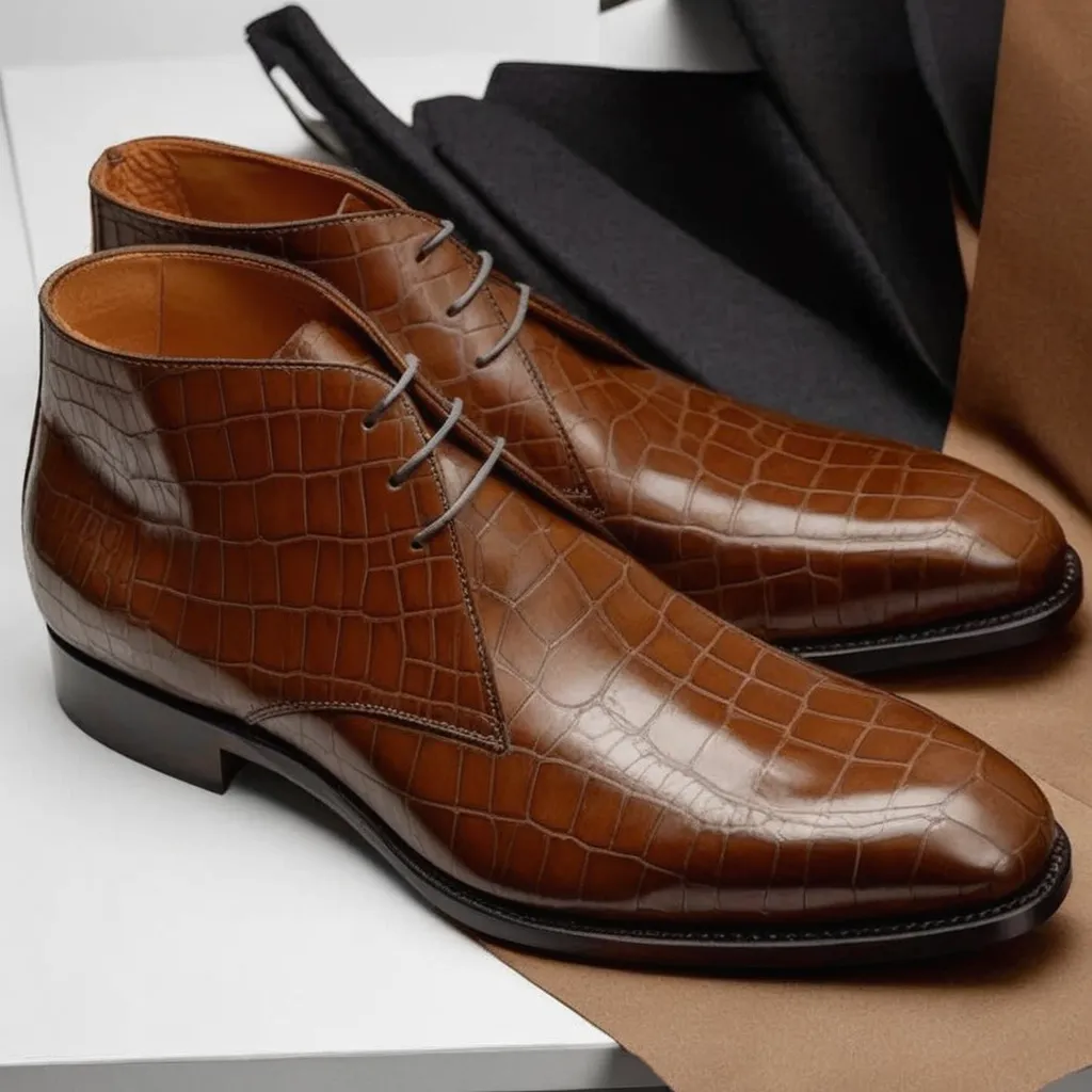 Brown Croc Print Leather Gabrovo Chukka Lace Up Boots sold by Costoso Italiano