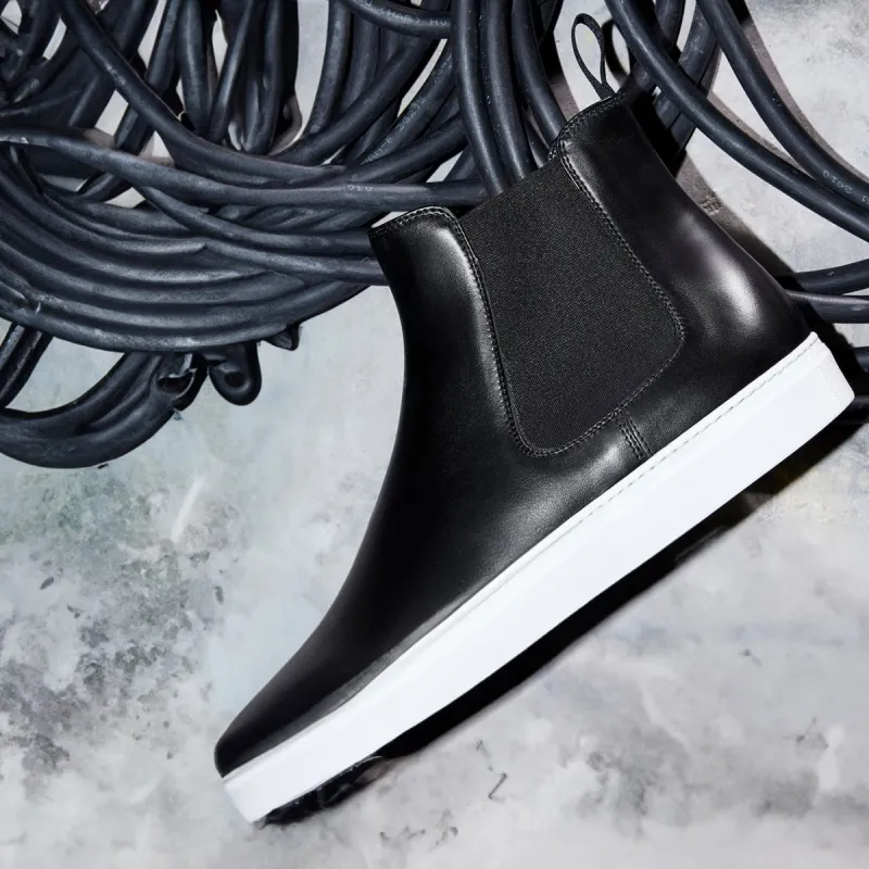 Black Leather Kevin High Top Chelsea Sneaker Boots - AW24 sold by Costoso Italiano