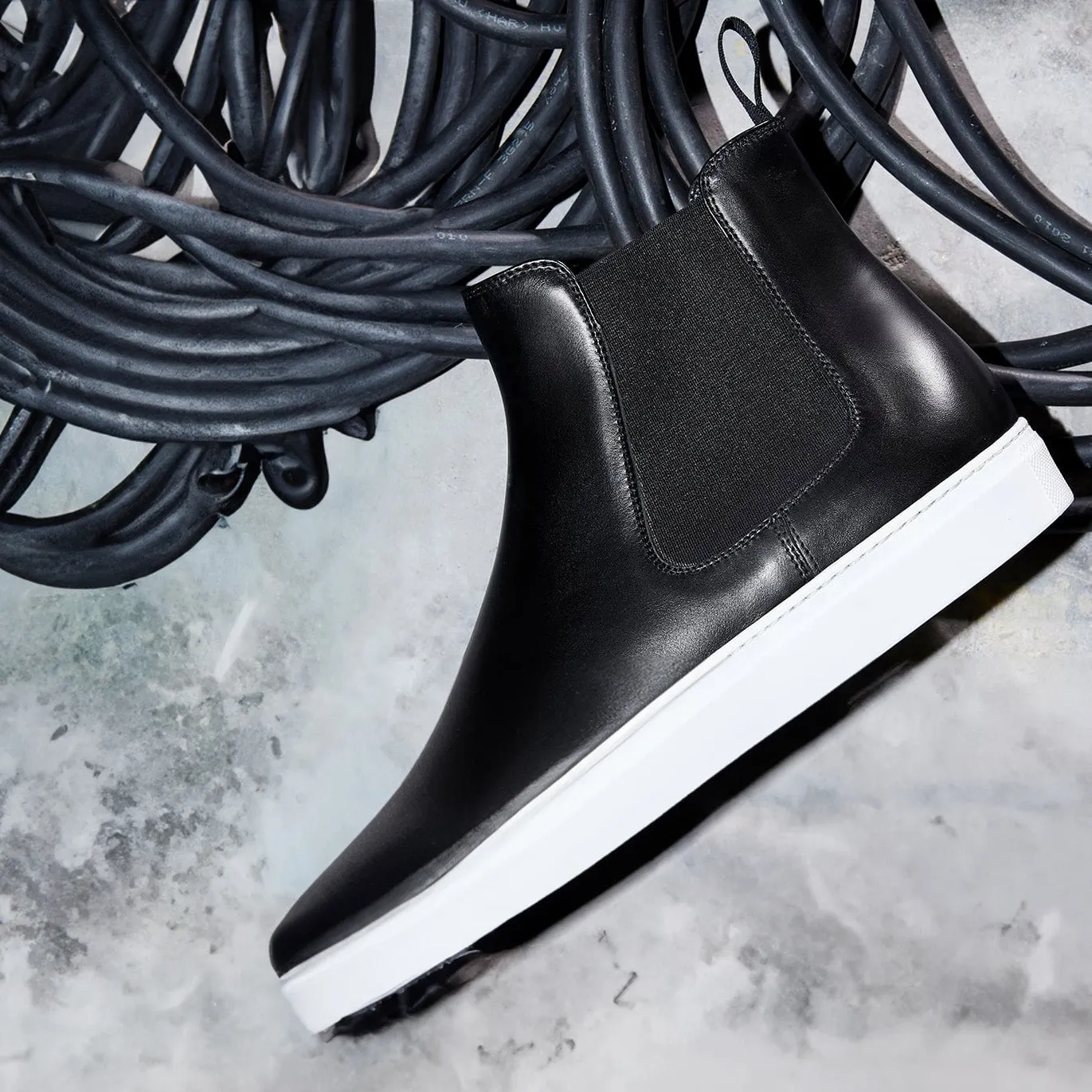 Black Leather Kevin High Top Chelsea Sneaker Boots - AW24 sold by Costoso Italiano