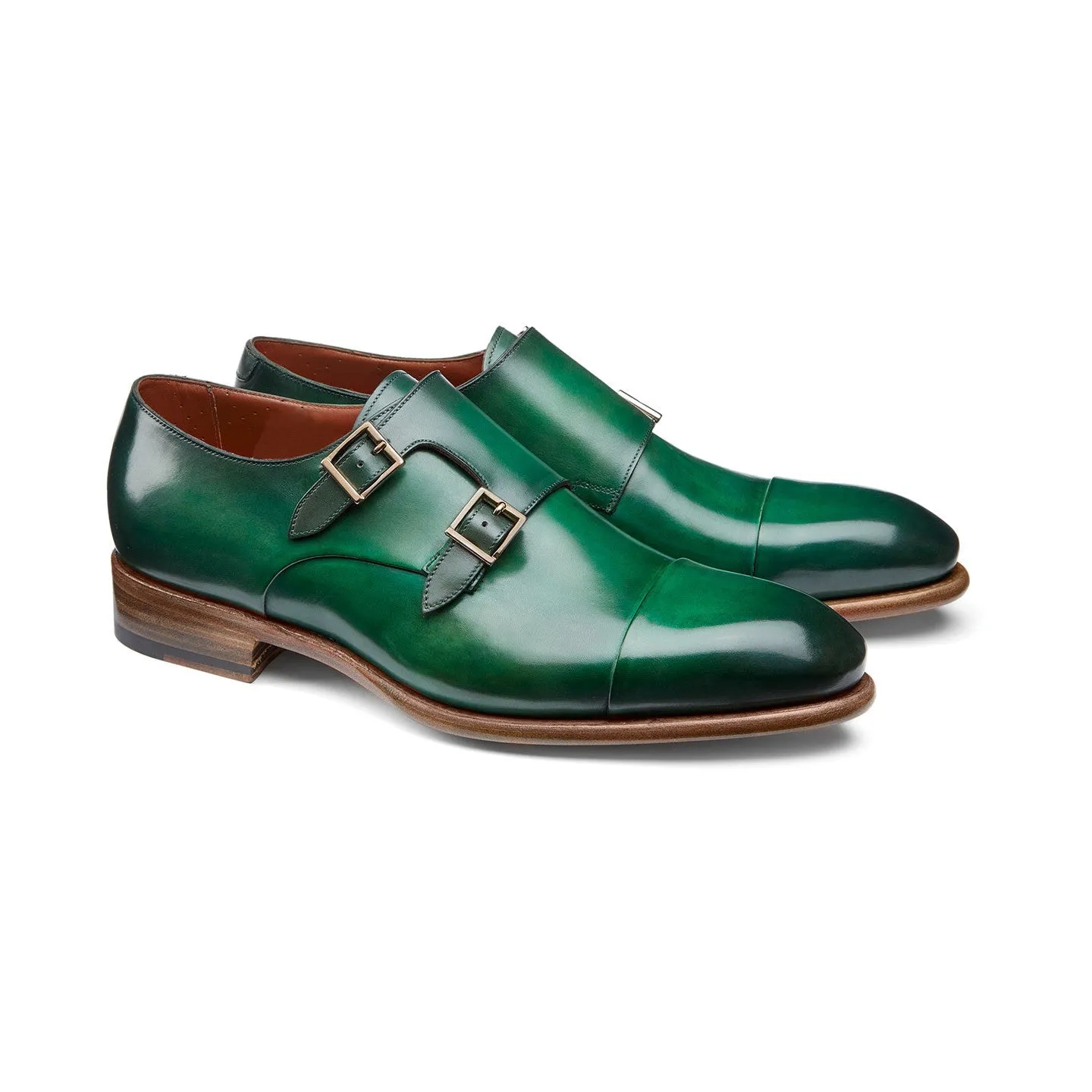 Height Increasing Green Leather Castle Monk Straps sold by Costoso Italiano