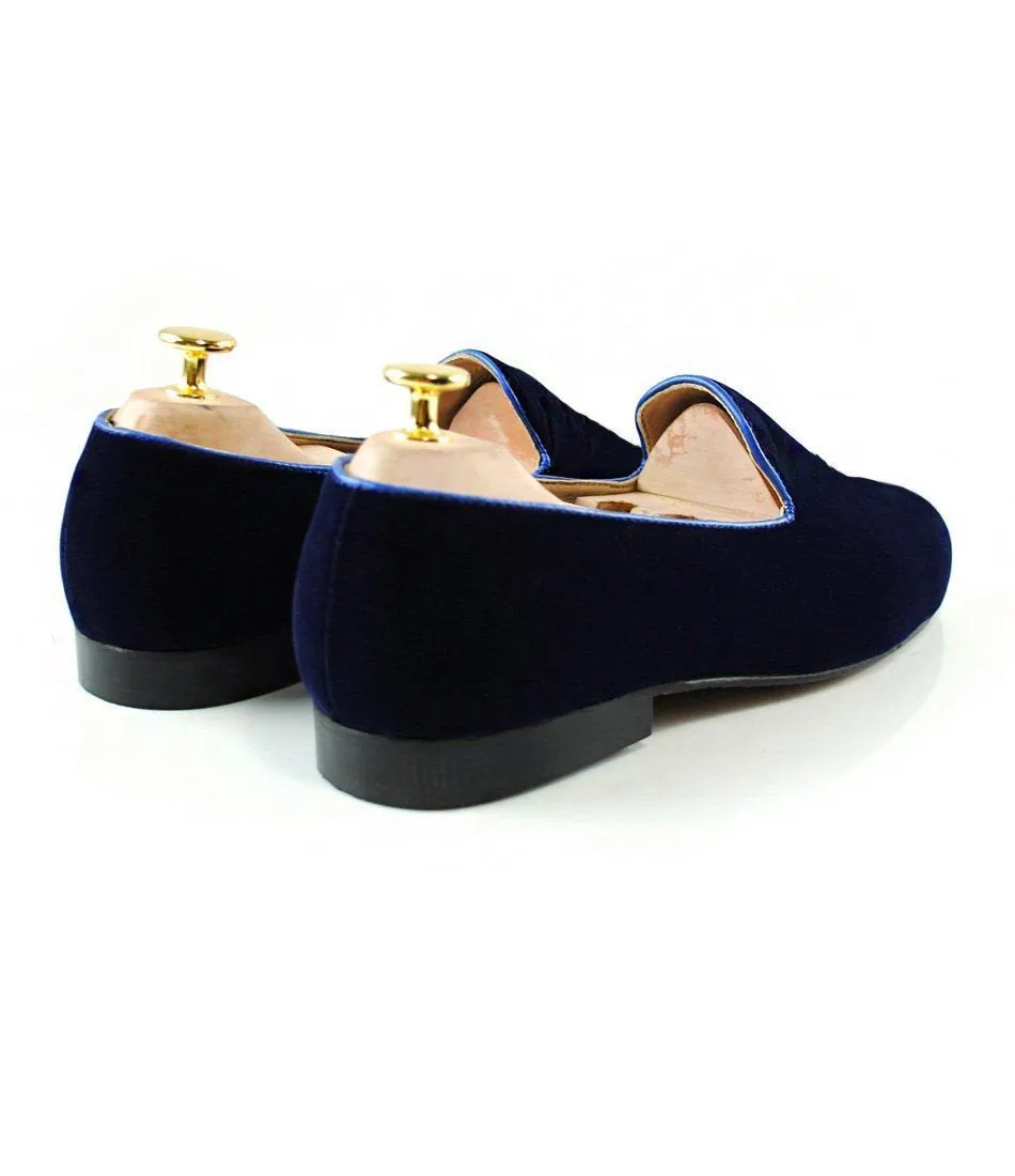 Flat Feet Shoes - Blue Velvet Bull v/s Bear Embroidered Loafers with Arch Support sold by Costoso Italiano product image thumbnail 2