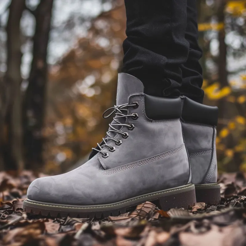 Luxury Edition - Artisian Made Grey Italian Leather Anima Ankle Rugged Lace Up Combat Hiking Boots with Chunky Track Sole sold by Costoso Italiano
