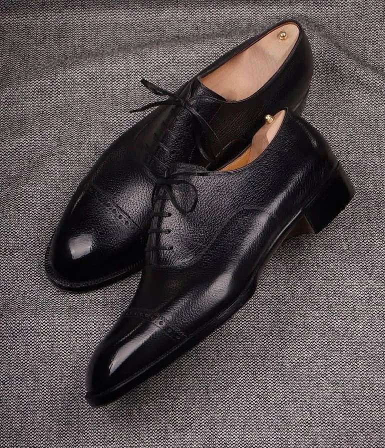 Black Leather Vinto Brogue Toe Cap Oxford Shoes sold by Costoso Italiano