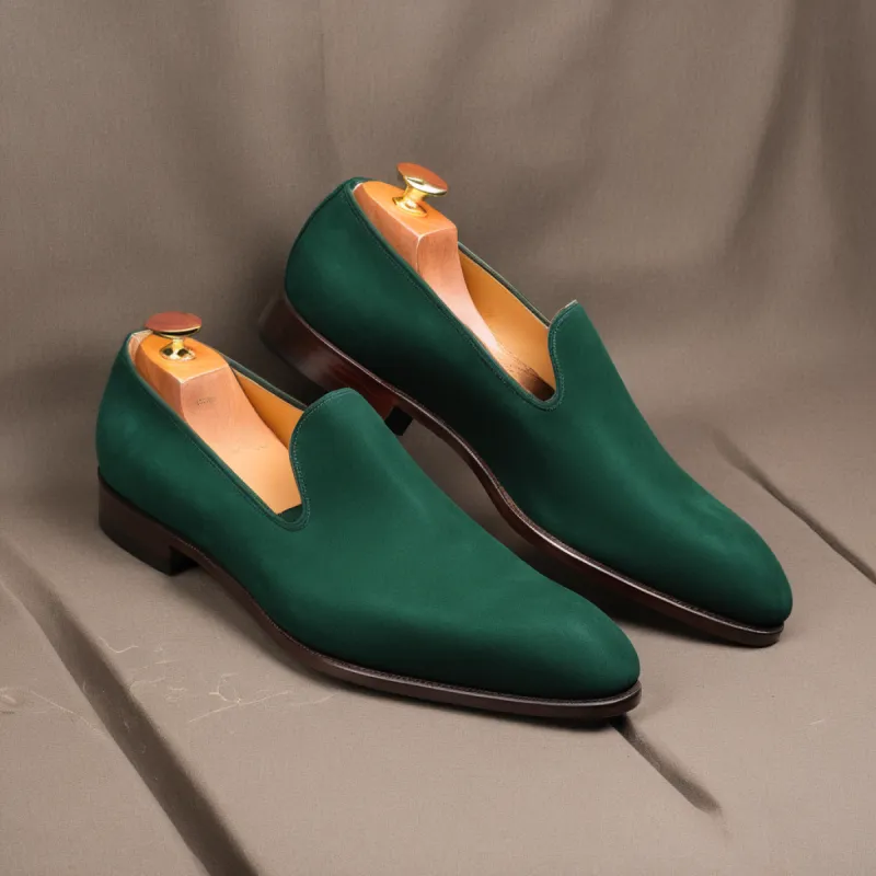 Dark Green Suede Leather Boreas Minimalist Loafers sold by Costoso Italiano