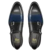Flat Feet Shoes - Navy Blue and Black Leather Castle Monk Straps with Arch Support sold by Costoso Italiano