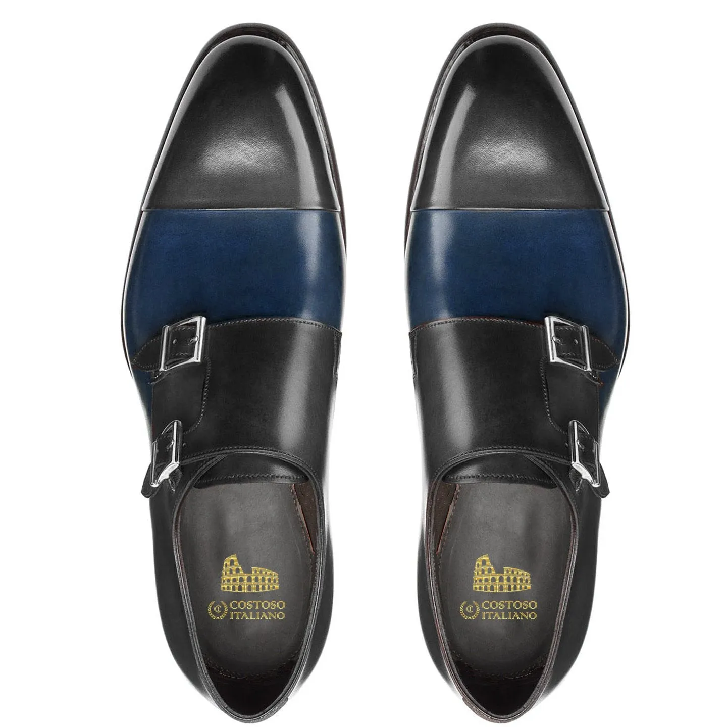 Flat Feet Shoes - Navy Blue and Black Leather Castle Monk Straps with Arch Support sold by Costoso Italiano product image thumbnail 3