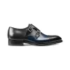 Flat Feet Shoes - Navy Blue and Black Leather Castle Monk Straps with Arch Support sold by Costoso Italiano