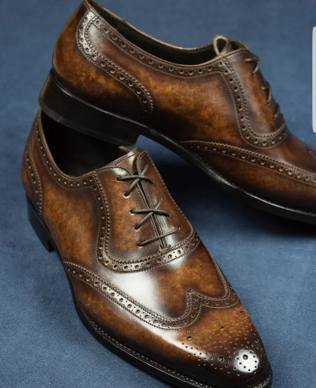 Height Increasing Brown Leather Chiasso Brogue Wingtip Oxfords - Formal Shoes sold by Costoso Italiano