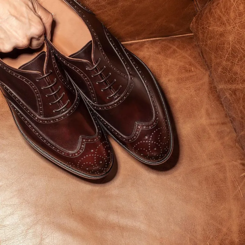 Brown Leather Warnes Brogue Wingtip Oxford Shoes sold by Costoso Italiano