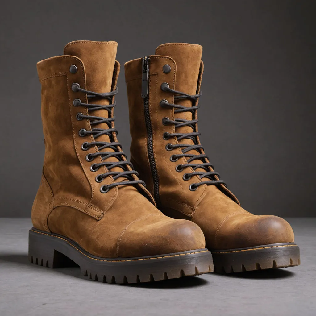 Brown Suede Leather Oriella Lace Up Chunky Derby Boots with Zipper and Track Sole - AW24 - Hiking and Trekking Boots sold by Costoso Italiano