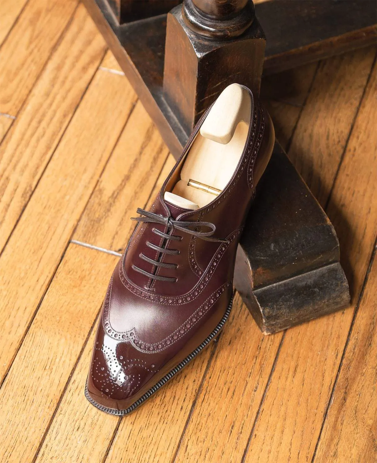 Burgundy Brown Leather Kingston Brogue Wingtip Oxfords - Formal Shoes - SS23 sold by Costoso Italiano