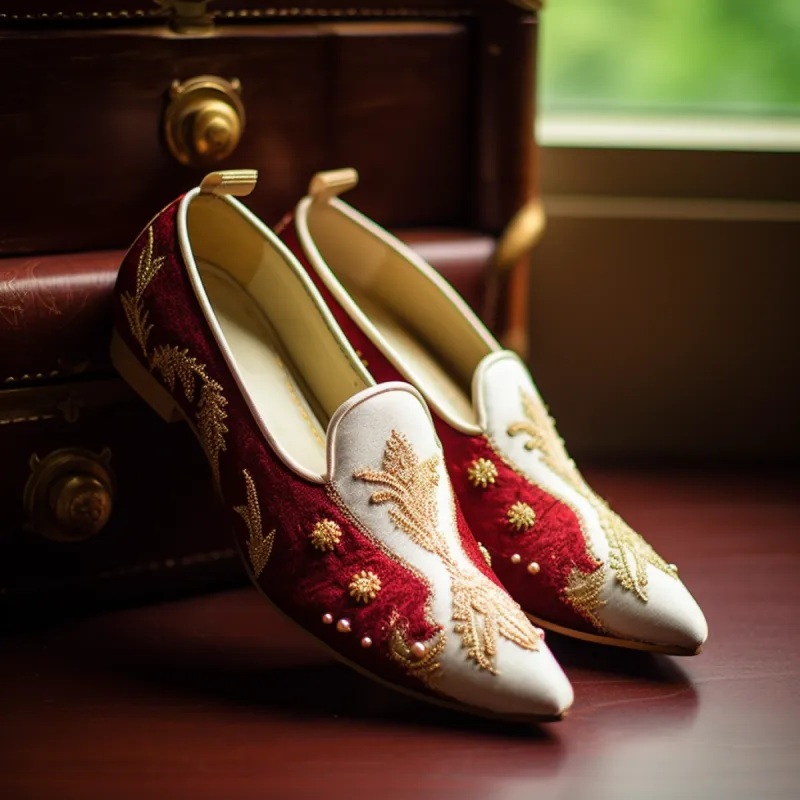 White Velvet Hand Work Zardozi Peshawari Loafers | Wedding Shoes for Groom | Shoes for Haldi Mehendi Sangeet sold by Costoso Italiano