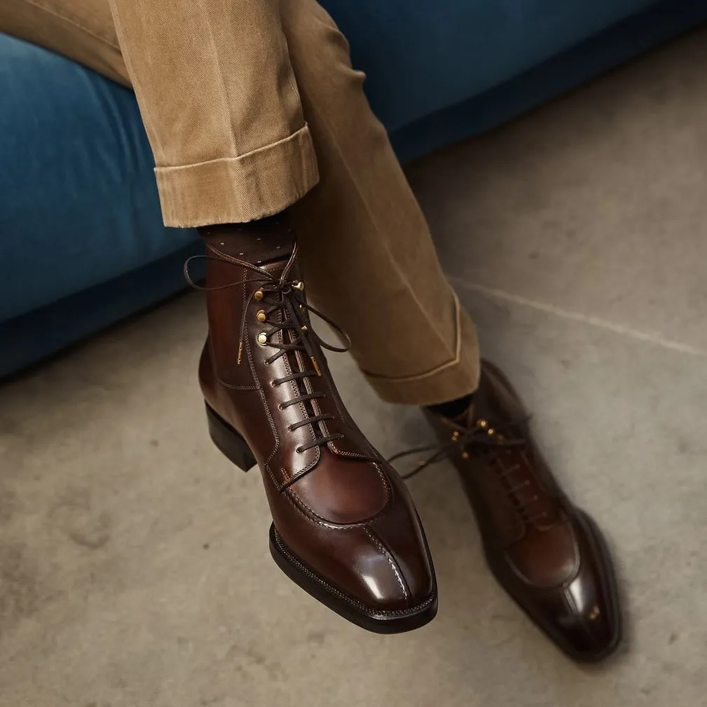Height Increasing Brown Leather Vieste Lace Up Derby Boots - AW24 sold by Costoso Italiano