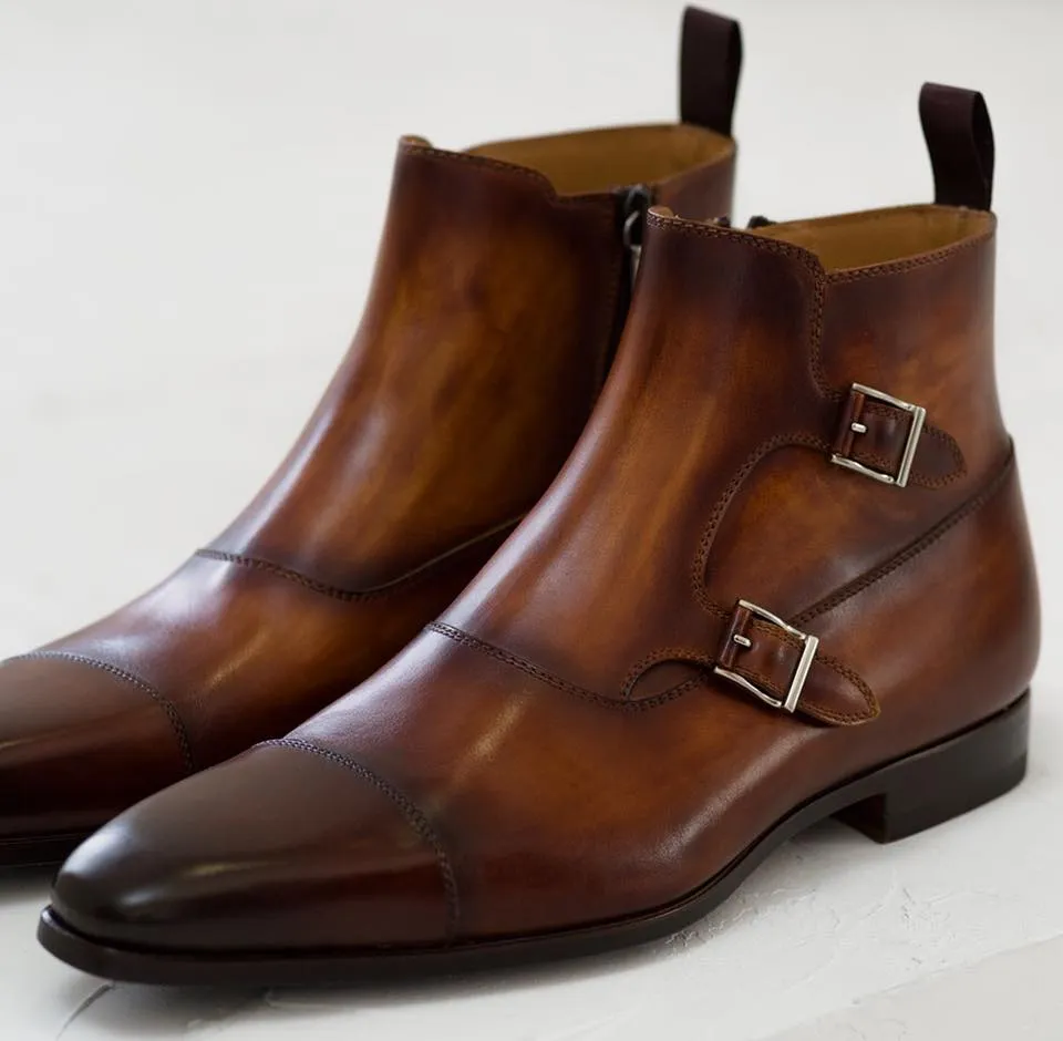 Tan Leather Eleazar Zipper Monk Strap Boots - SS23 sold by Costoso Italiano product image thumbnail 2