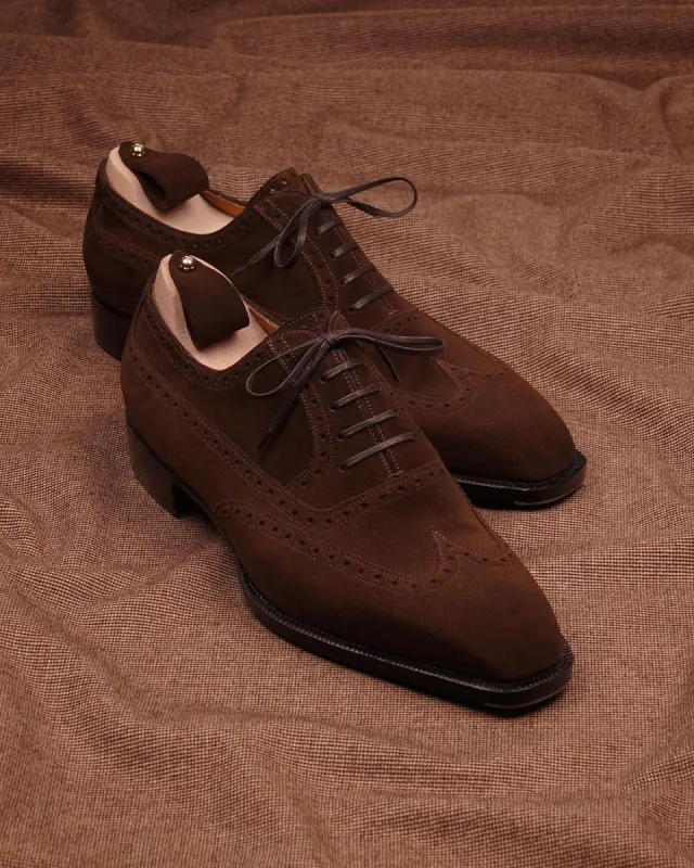 Brown Suede Laura Brogue Wingtip Oxfords - Formal Shoes sold by Costoso Italiano