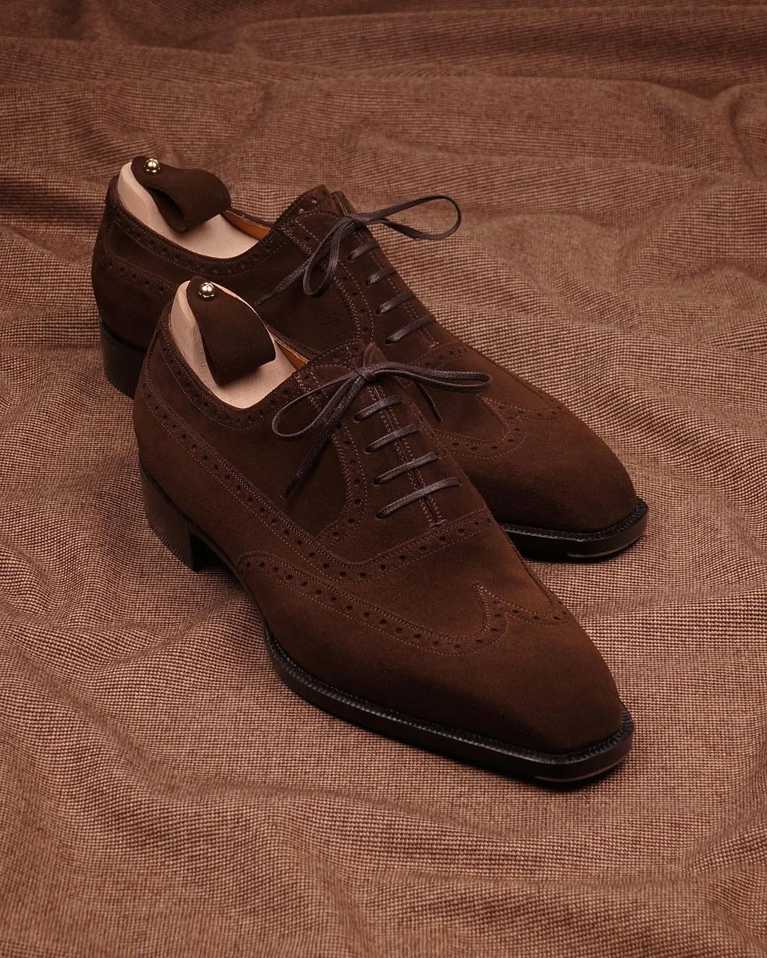 Brown Suede Laura Brogue Wingtip Oxfords - Formal Shoes sold by Costoso Italiano