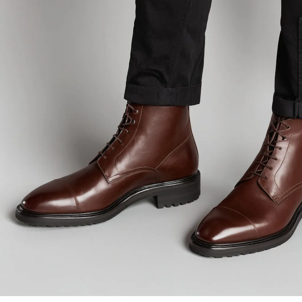 Dark Brown Leather Likech Lace Up Combat Boots -AW24 sold by Costoso Italiano