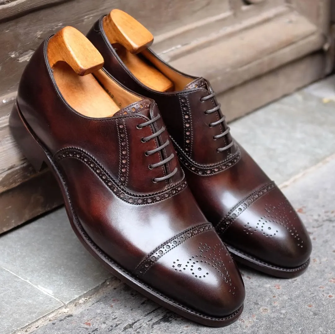Height Increasing Brown Leather Alcacer Brogue Toecap Oxfords - Formal Shoes sold by Costoso Italiano