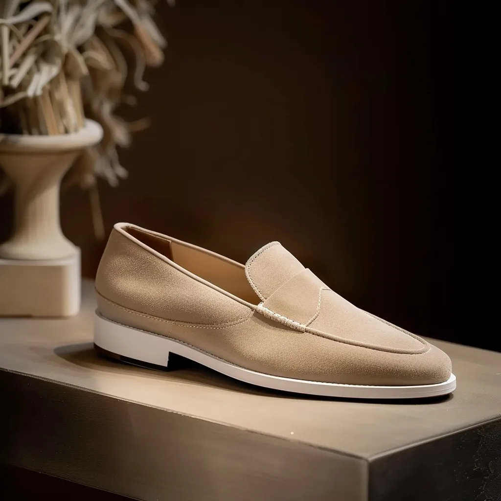 Beige Suede Gaetano Loafers sold by Costoso Italiano