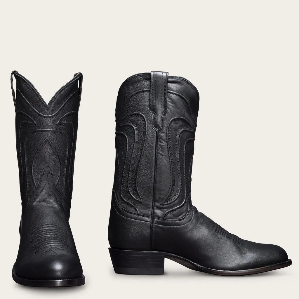 Black Leather Renovaux Slip On Zipper Western Cowboy Boots - AW24 sold by Costoso Italiano
