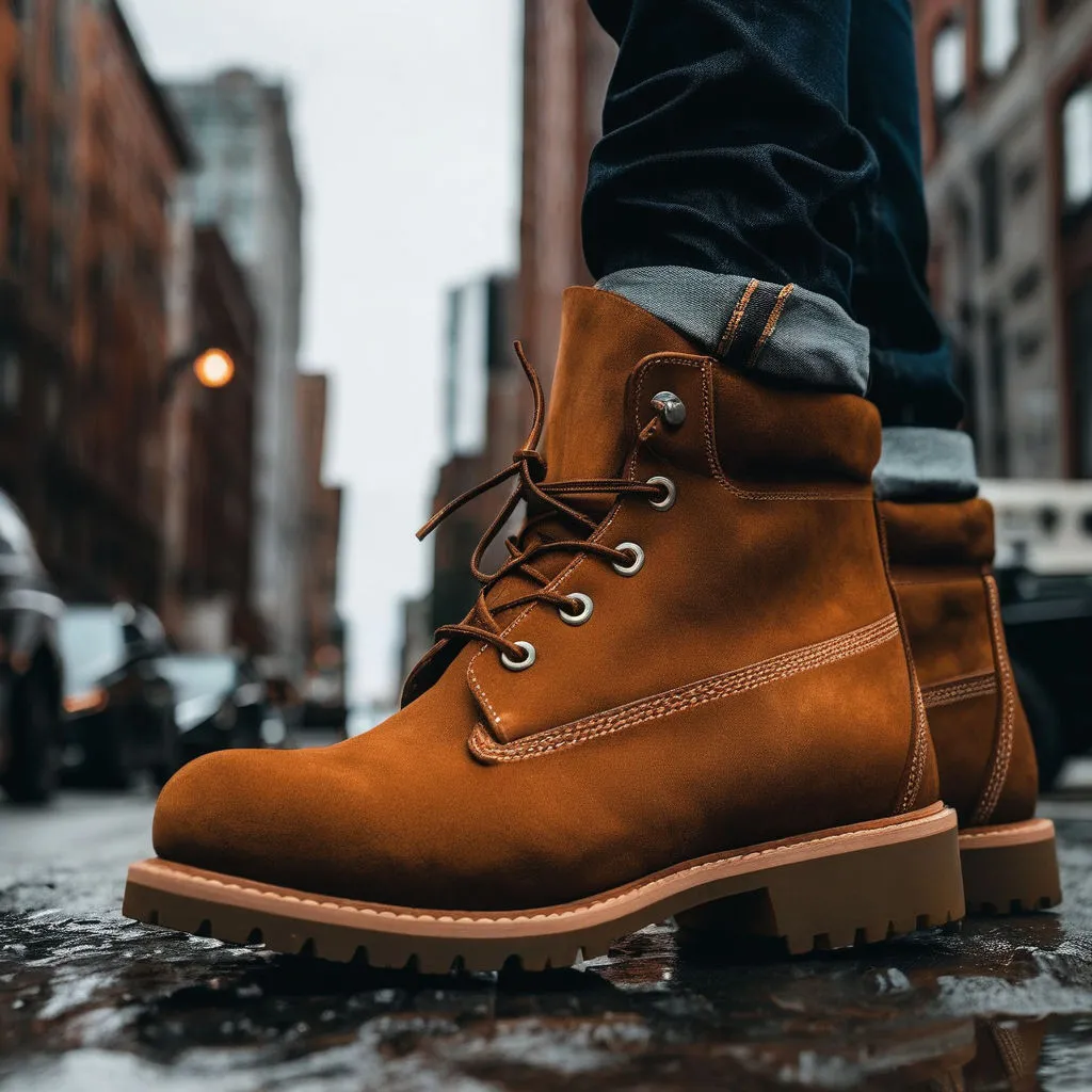 Tan Suede Leather Appoggio Ankle Rugged Lace Up Combat Hiking Boots with Chunky Track Sole sold by Costoso Italiano