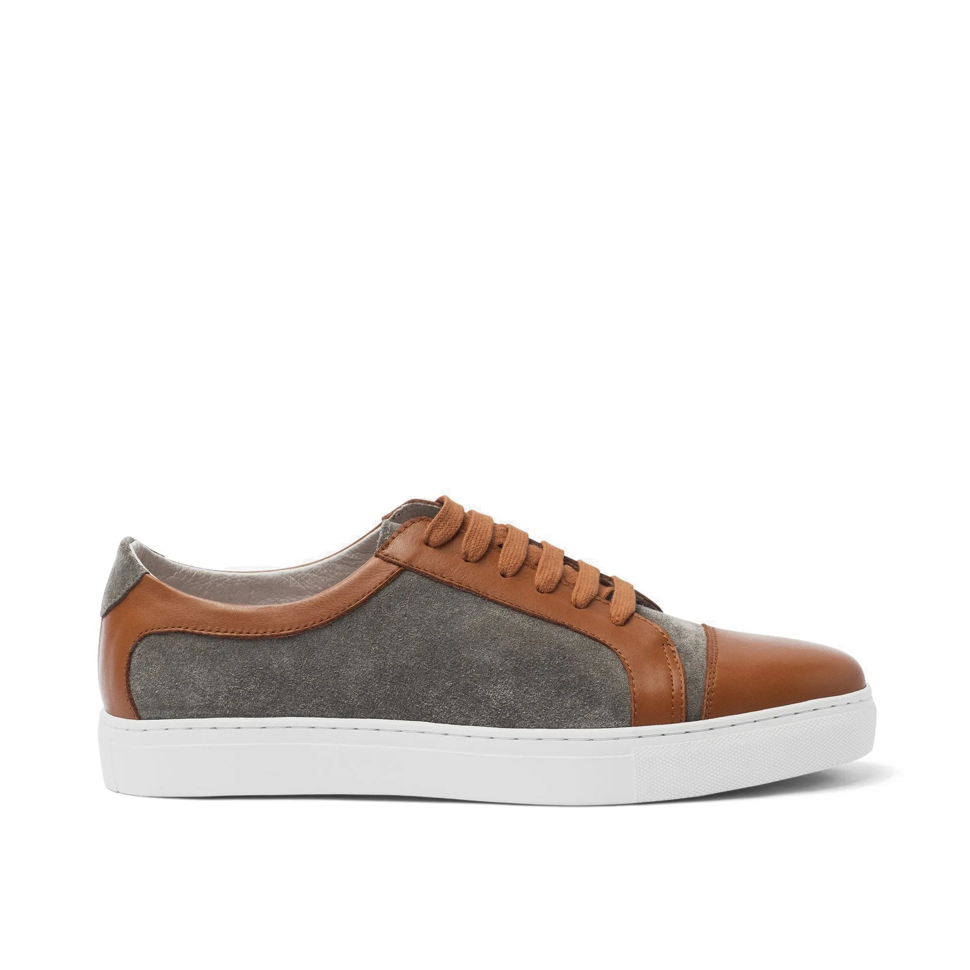 Height Increasing Tan Leather and Grey Suede Angus Lace Up Sneakers sold by Costoso Italiano product image thumbnail 2