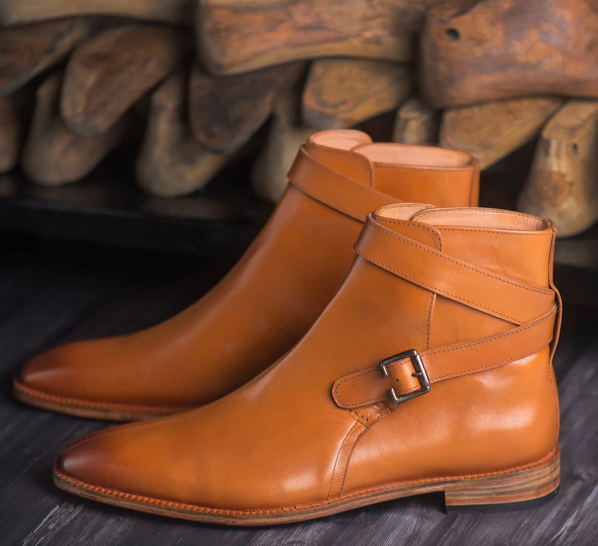 Height Increasing Tan Leather Albon Slip On Jodhpur Boots sold by Costoso Italiano