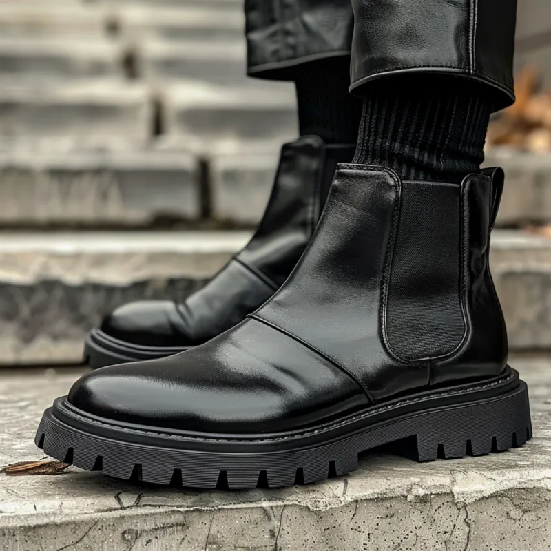 Black Leather Amodeo With Thick Sole Chelsea Boot sold by Costoso Italiano