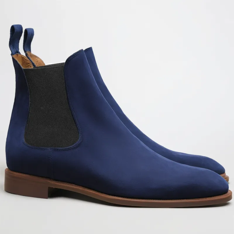 Flat Feet Shoes - Dark Blue Suede Leather Fenland Slip On Chelsea Boots with Arch Support sold by Costoso Italiano