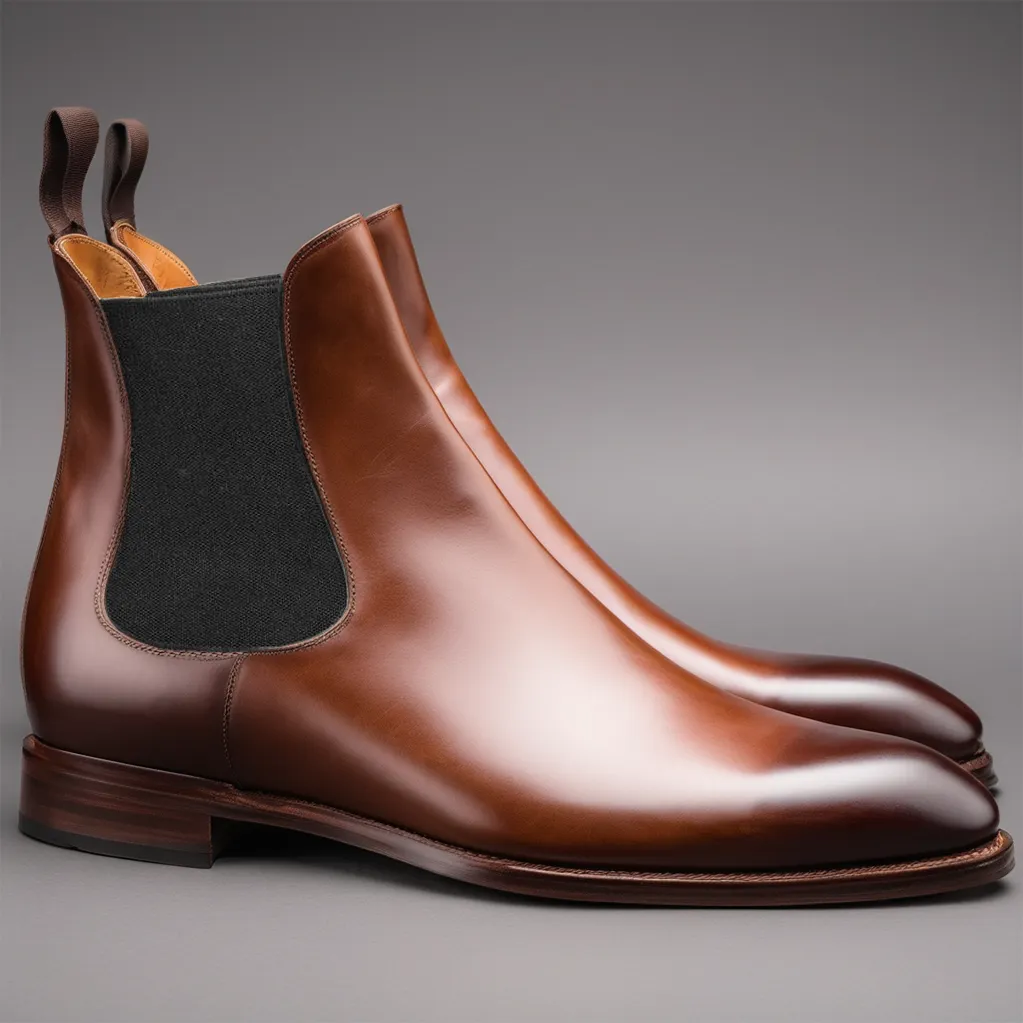 Flat Feet Shoes - Brown Leather Fenland Slip On Chelsea Boots with Arch Support sold by Costoso Italiano