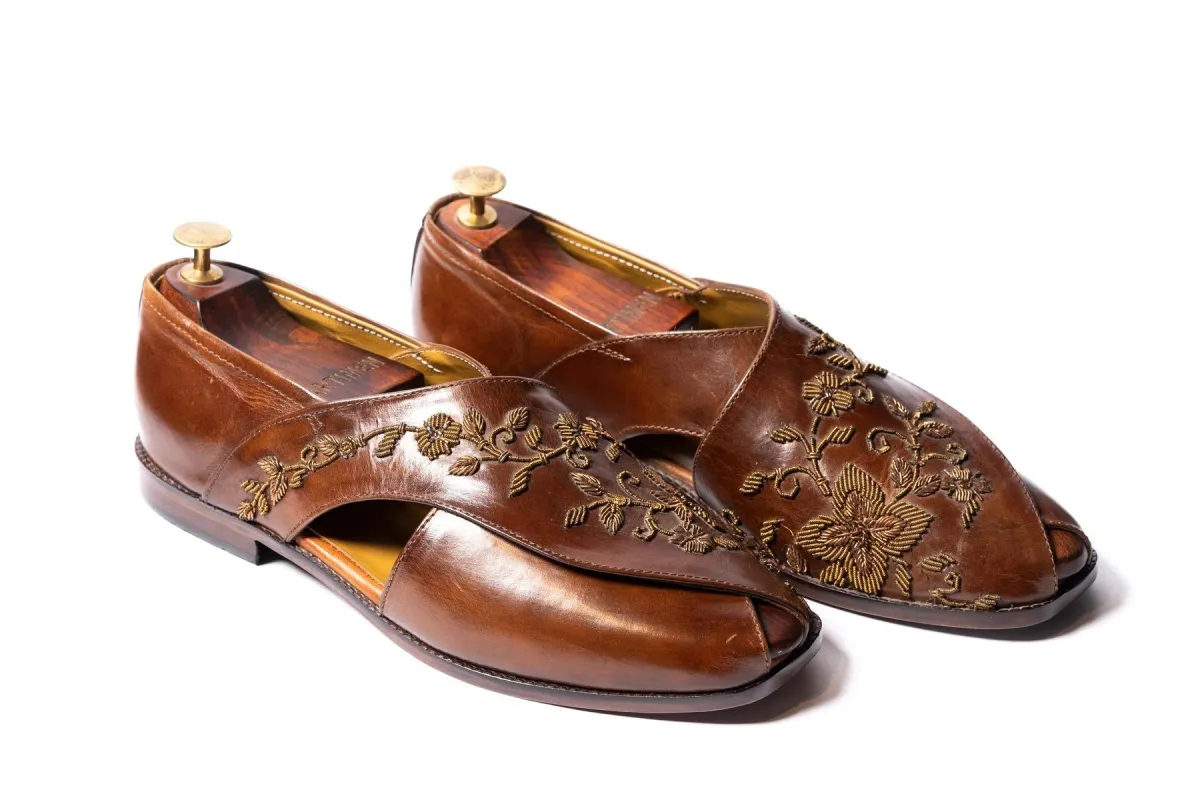 Tan Leather Peshawari Loafers | Wedding Shoes for Groom | Shoes for Haldi Mehendi Sangeet sold by Costoso Italiano