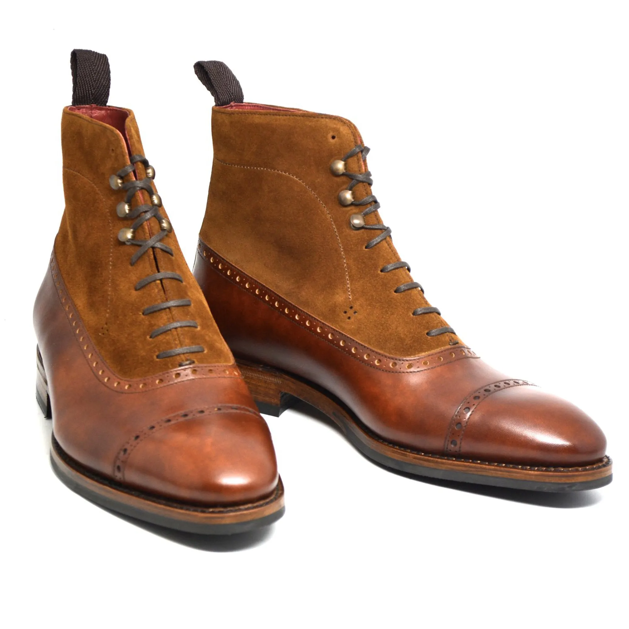 Tan Leather & Suede Clifton Lace Up Boots sold by Costoso Italiano