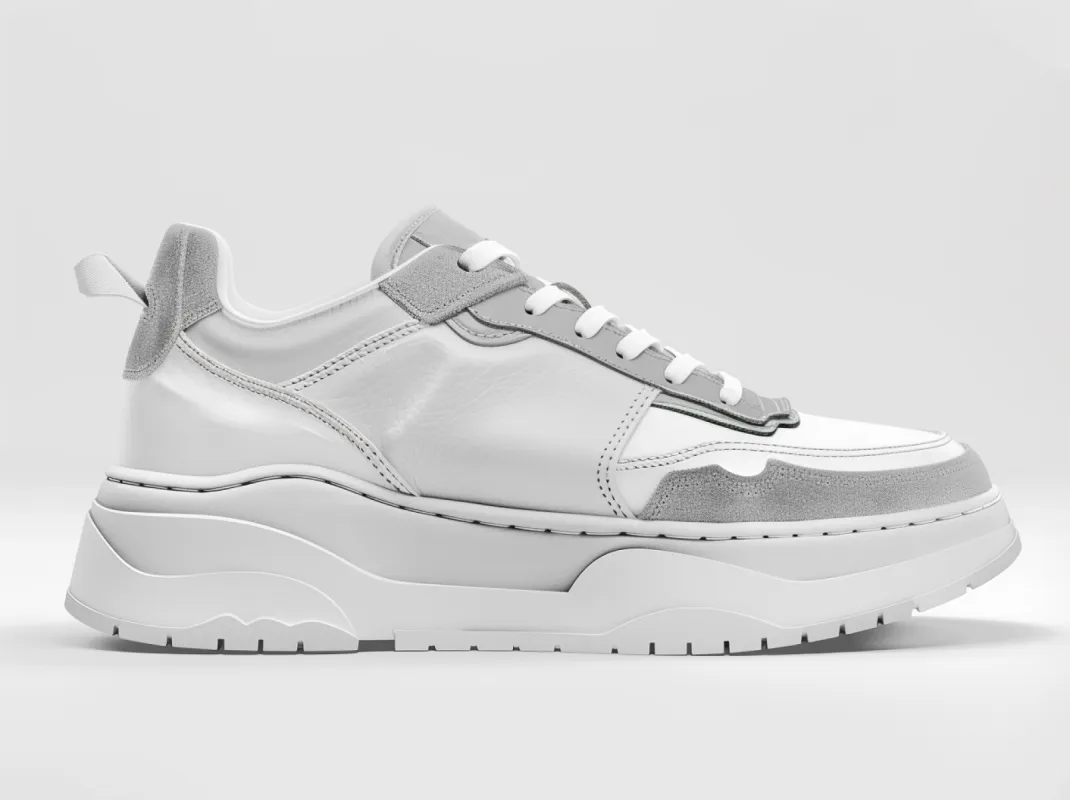 Grey & White Leather Street Sprint Lace-Up Sneakers with White Sole - Summer 2024 Collection sold by Costoso Italiano