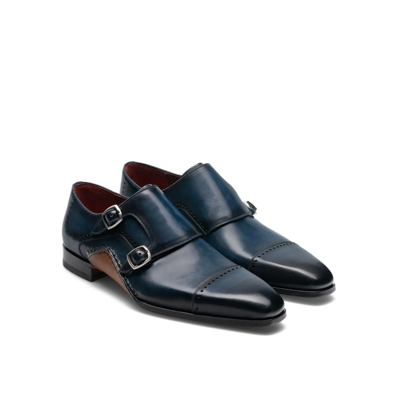 Navy Blue Leather Victoria Monk Strap Shoes sold by Costoso Italiano