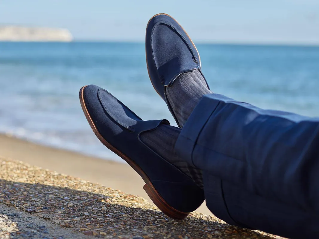 Navy Blue Suede Zephyr Loafers - SS23 sold by Costoso Italiano